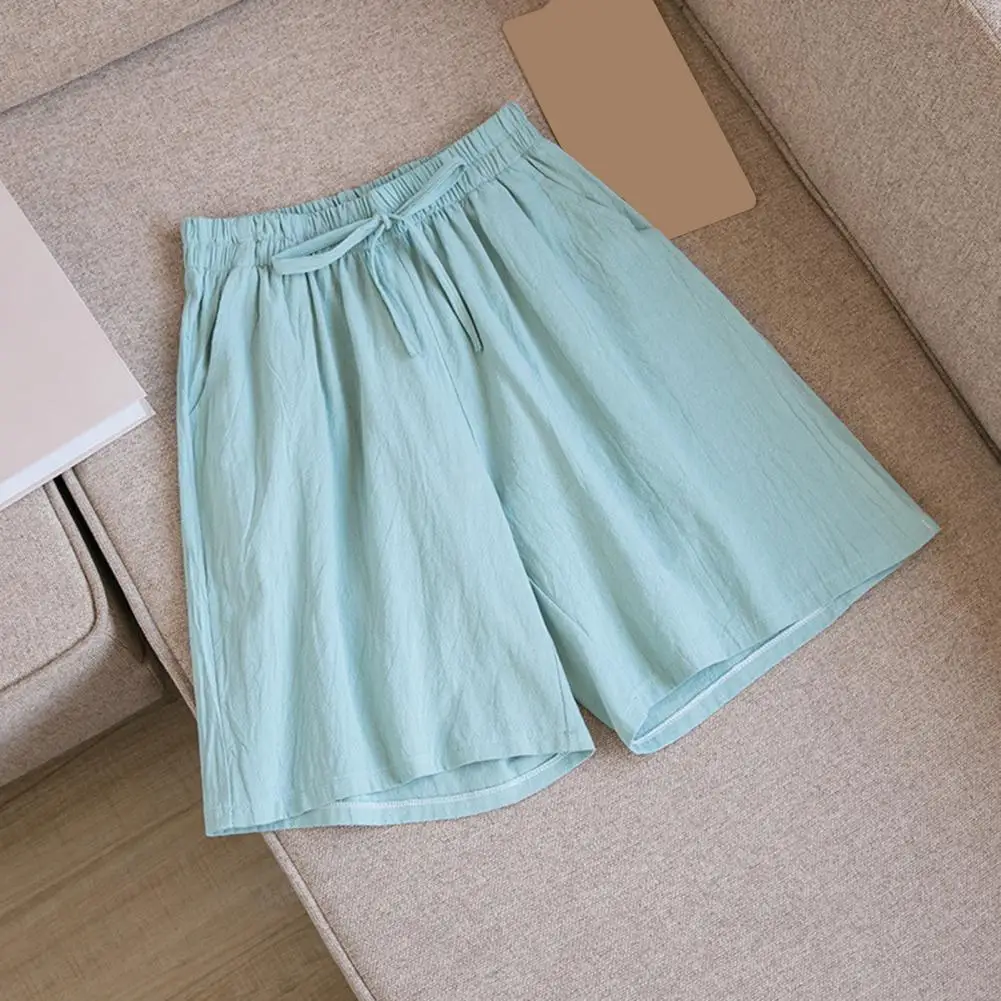 2025 Drawstring Shorts Korean style Summer Casual Shorts Elastic Waist Drawstring Shorts Solid Color Wide Leg Loose Short Pants
