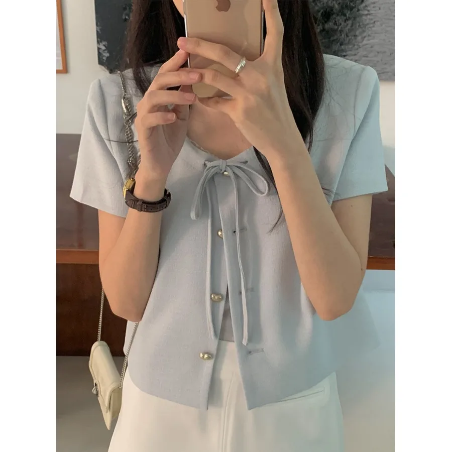 

Korean Sle round Ne ort Sve Belted Women's Jaet Chic Ele Summer New Arrival Faionable Coat for Ladies