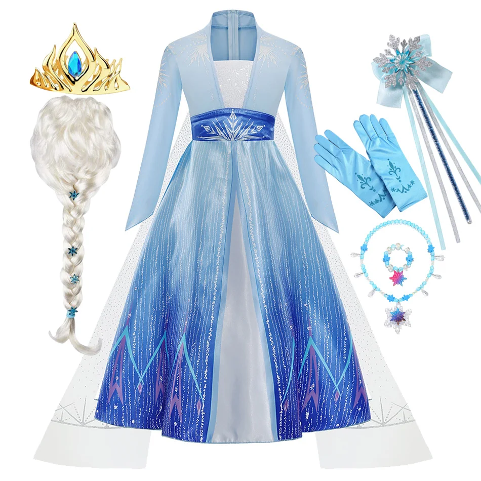 Girls Elsa Snow Queen Princess Dress Costume Carnival Party Disguise Halloween Kids Clothes Children Birthday Party Dress