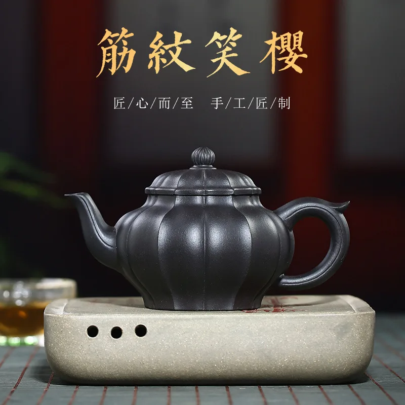 

Purple Clay Teapot Xiao Ying Teapot Wholesale Large Black Clay Tea Set Silk Pouch Teapot Wholesale Card Cover Rib Pattern Pot Ra