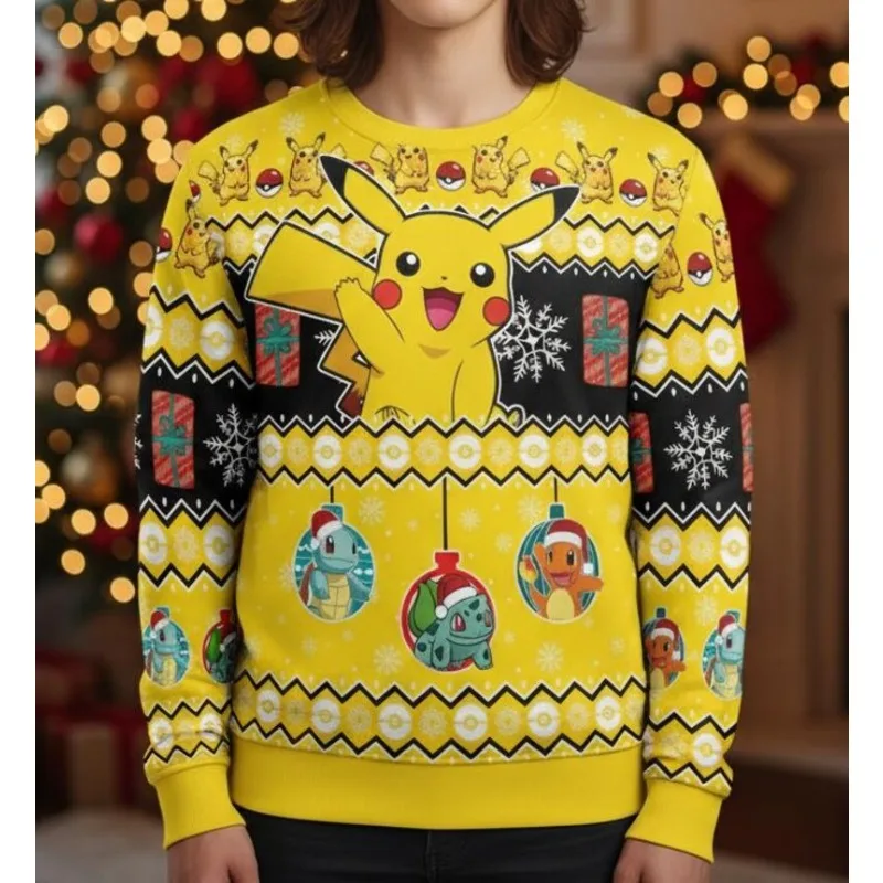 جديد بوكيمون بيكاتشو عيد الميلاد نمط المرأة طويلة الأكمام البلوز كاتب بوكيمون بوكي الكرة كاملة على طباعة لينة مريح الشتاء #1