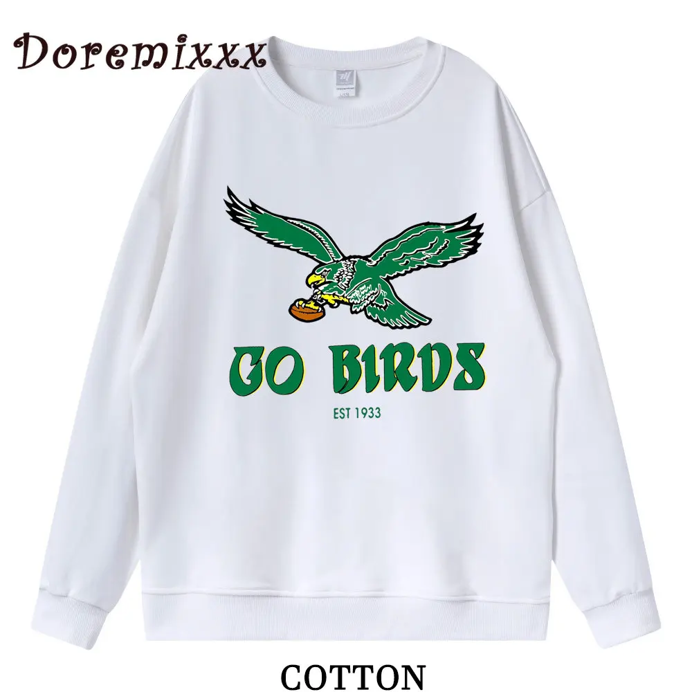 Vintage Philadelphia Printing Sweatshirts for Female Loose Vintage Go Birds Unisex Pullover Crewneck 80 90s Cotton Casual Jumper