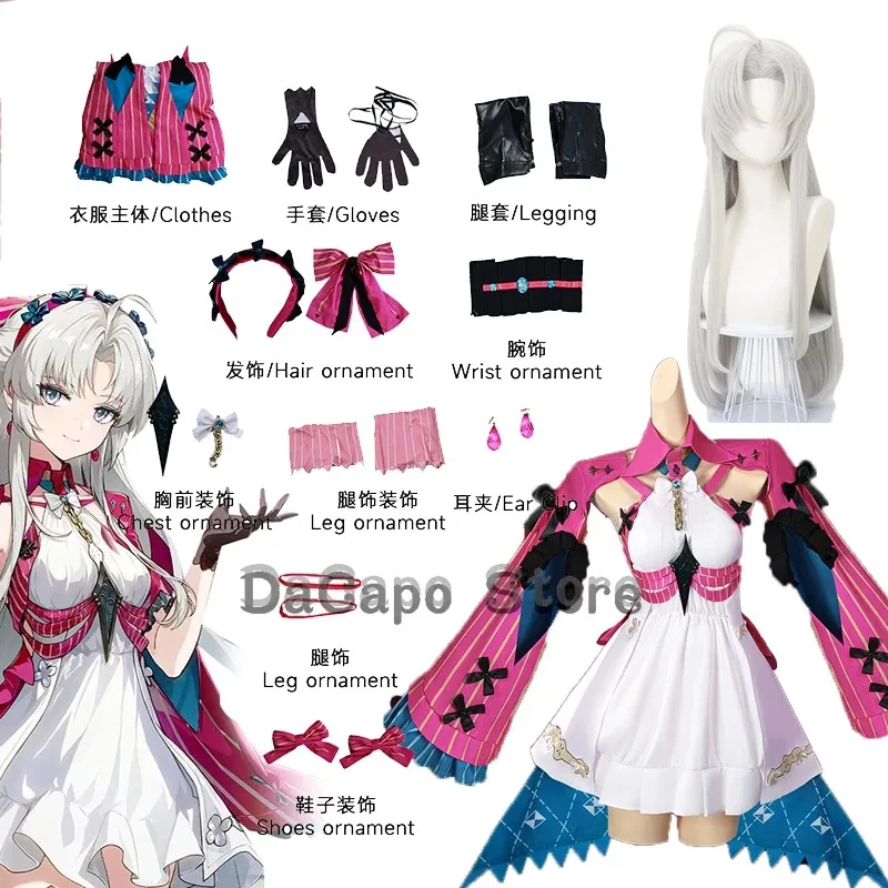 Wuwa Carlotta Montelli Wig Kostum Cosplay Sepatu Wuthering Waves Pakaian Permainan Anime Pakaian Pesta Halloween Anak Perempuan Disfraz