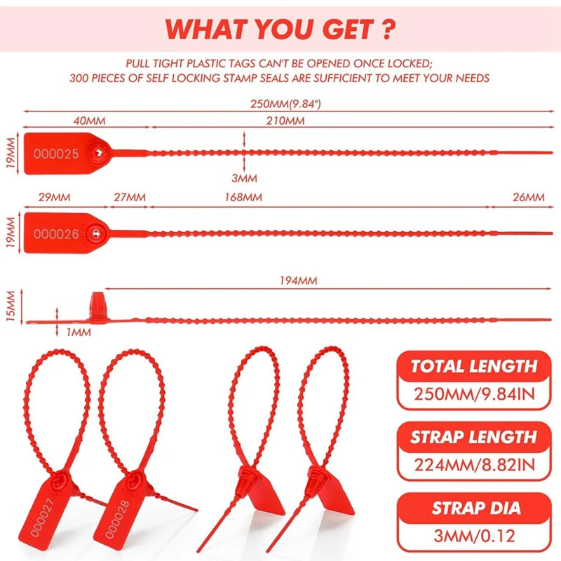 Sigilli antimanomissione in plastica da 300 pezzi, fascette numerate etichette di sicurezza sigilli di sicurezza segnaletica autobloccante monouso