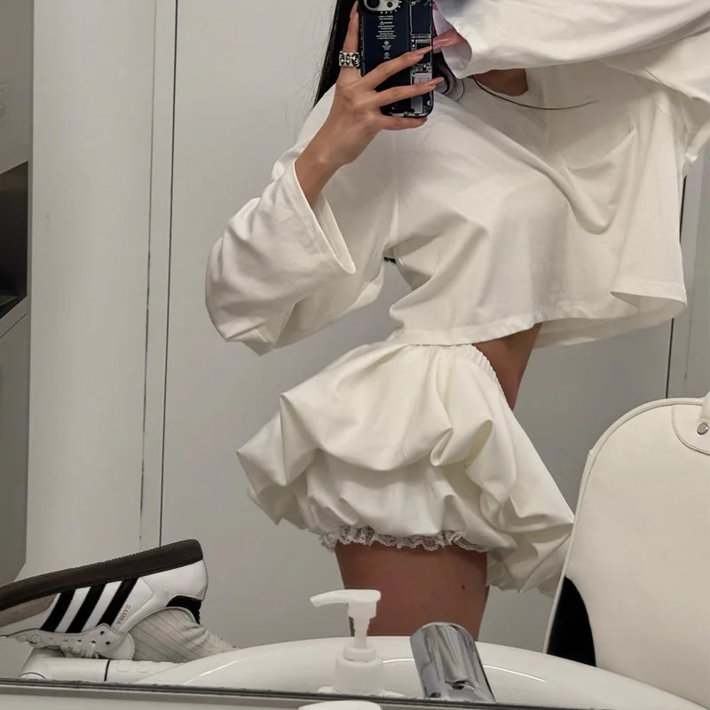 

Женский милый модный костюм, повседневные укороченные топы Y2k + мини-шорты трапециевидной формы, юбка с низкой талией, тонкие шорты, юбка, уличный комплект для девочек
