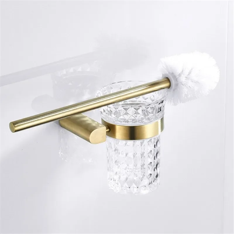 

Toilet Brush Holder Brushed Gold Stainless Steel Wall-Mount Bath Rack Bathroom Hardware Accessories Bathroom Glass Brush Holder