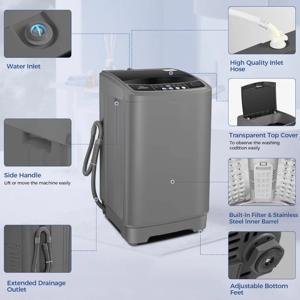ポータブル洗濯機,容量17.8ポンド,洗濯機,10個のプログラムと8個の水レベルの選択