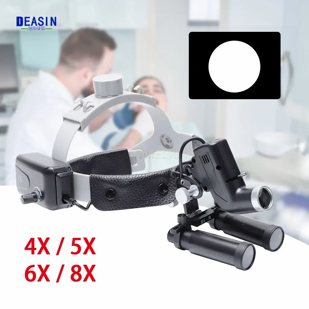 5W Dental ENT LED Surgical Medical Headlight Lamp 4X 5X 6X 8X Binocular Loupes Brightness Spot Ajustable Headband Leather Loupe