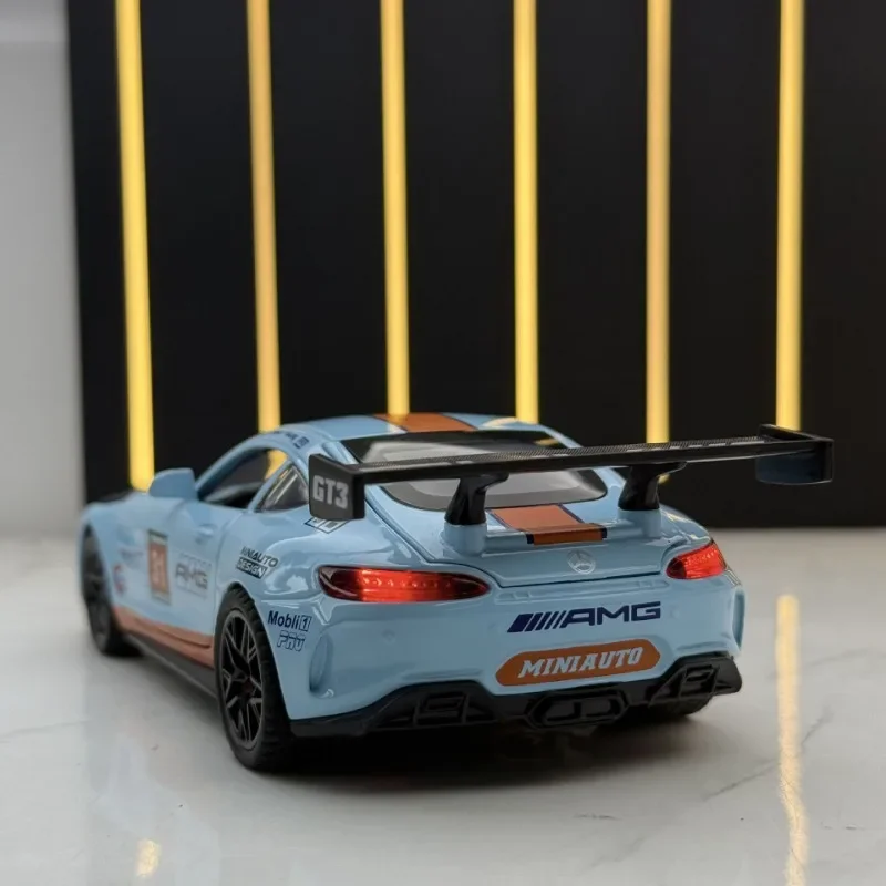GT3 Alloy Sport Car Model Simulation 1/32 Benz Sound Light Pullback Home Decor Boy Gift Diecast Toy Vehicle Collection Hobby