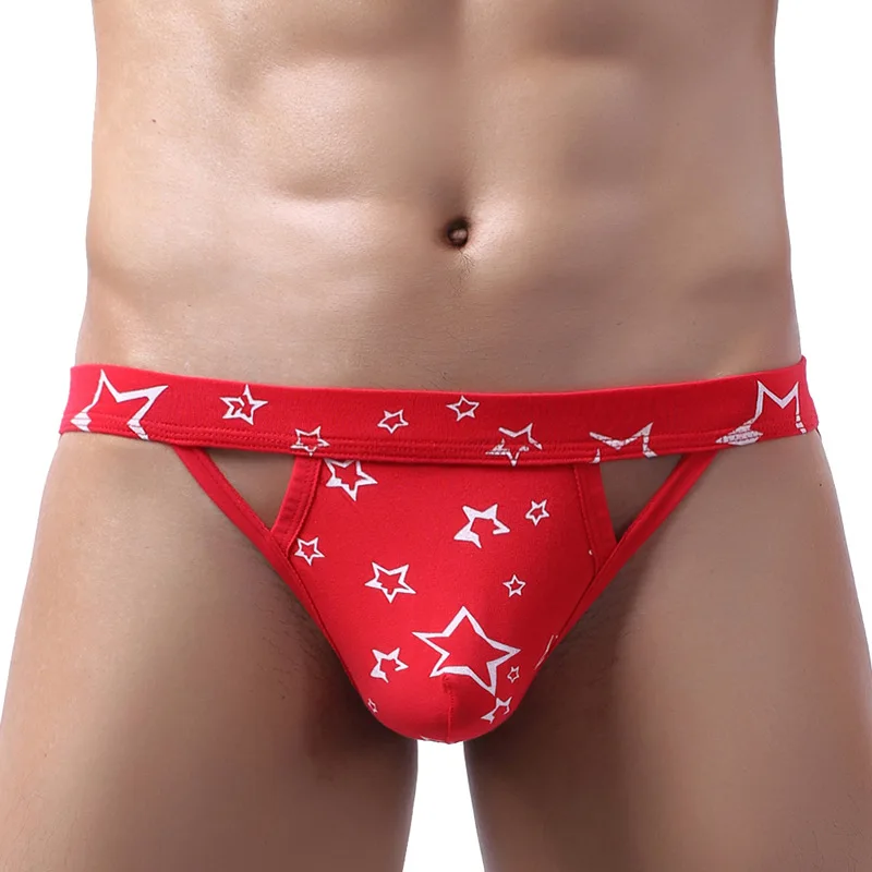 Sexy Men Underwear Thong Jockstrap Panties Backless Cotton Printed Slips Hollow G-String Homme Cueca Mens Penis Pouch Underpants