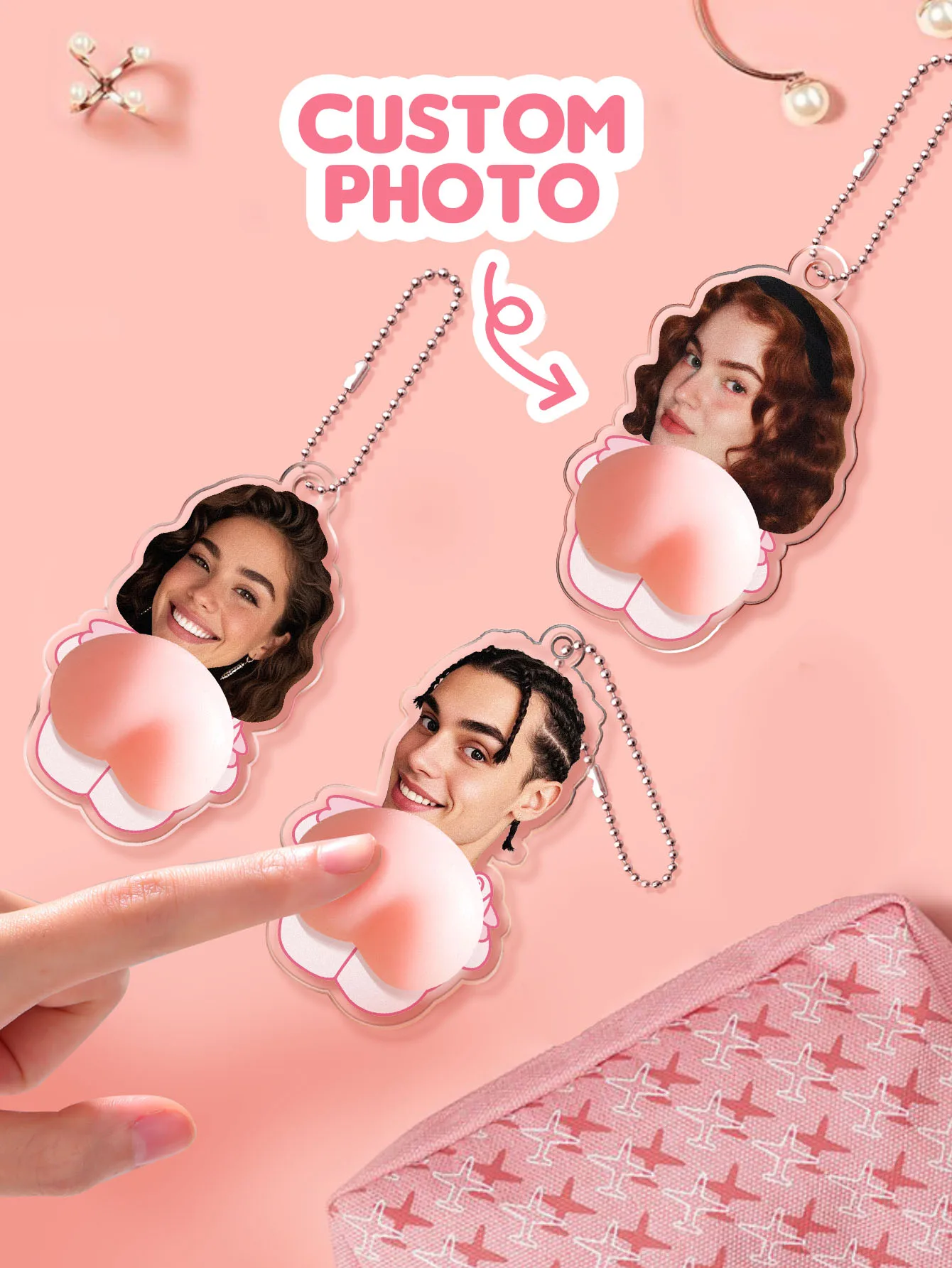 Custom Face Keychain with Soft Squishy Butt Personalized Funny Photo Key Ring Unique Gift for Friends