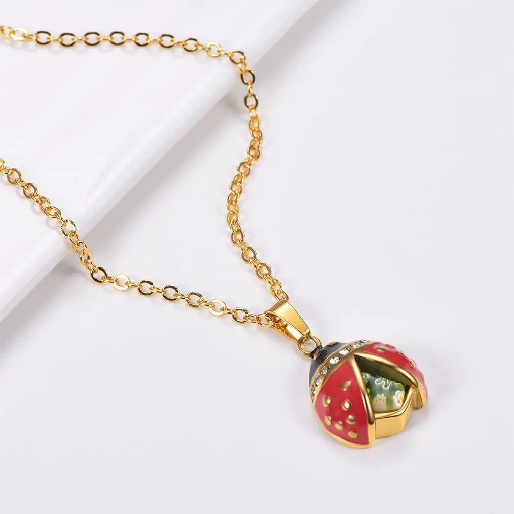 PROSTEEL Cute Red Ladybug Delicate Pendant Chain 14K Gold Plated Necklace Gift for Girlfriend Women PSP3328J