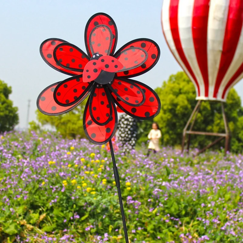 Rasendekoration Windspinner Doppelschichtige Windräder mit Pfahl Blickfang für Garten Kinder Outdoor-Aktivitäten Langlebig D