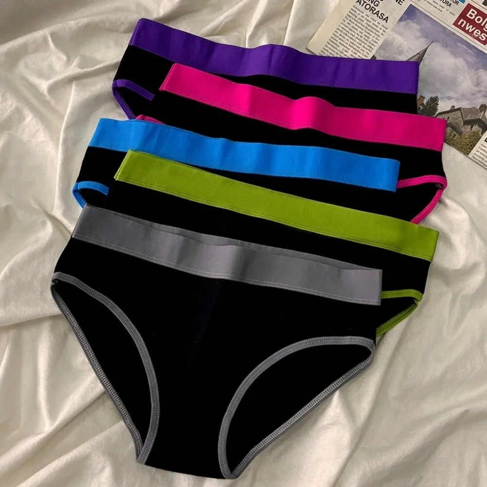 Comfortable Cotton Crotch Sports Style Briefs Female Lingerie Mid Waist Women's Underwear Patchwork Triangle Panties Lady