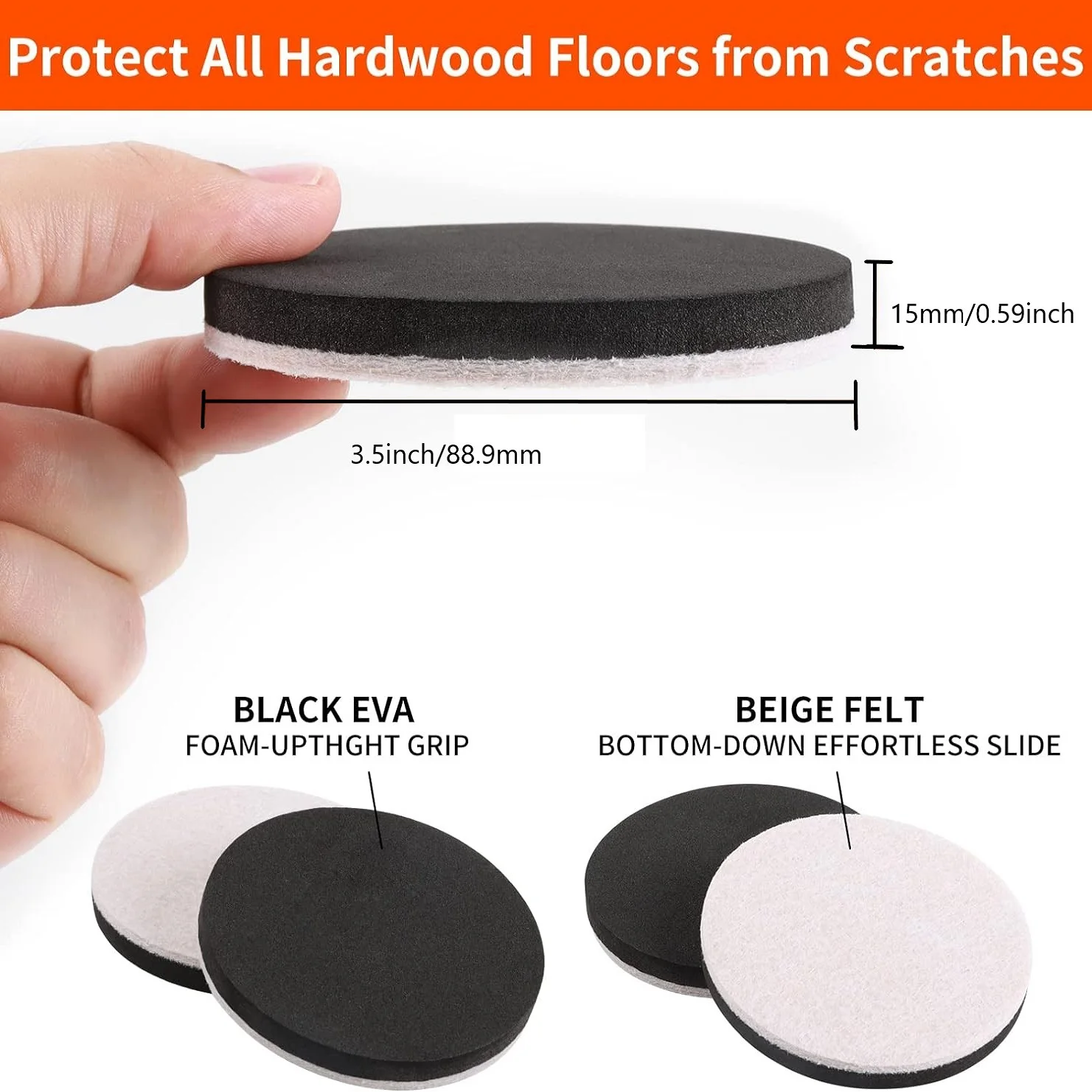 Description Picture 5 of itemThick Felt Furniture Sliders Pads Hardwood Floors Protector Non Slip Sofa Bed Table Chair Leg Cover Caps for Heavy Furniture