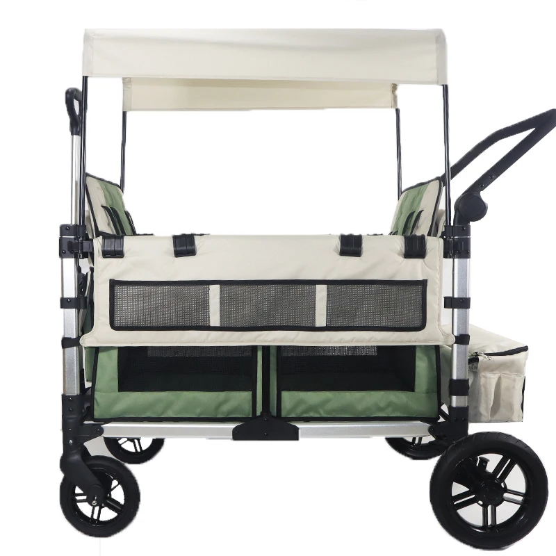 lite Push Pull Stroller Folding Garden Wagon Collapsable Wagons With Removable Canopy And Big Wheels