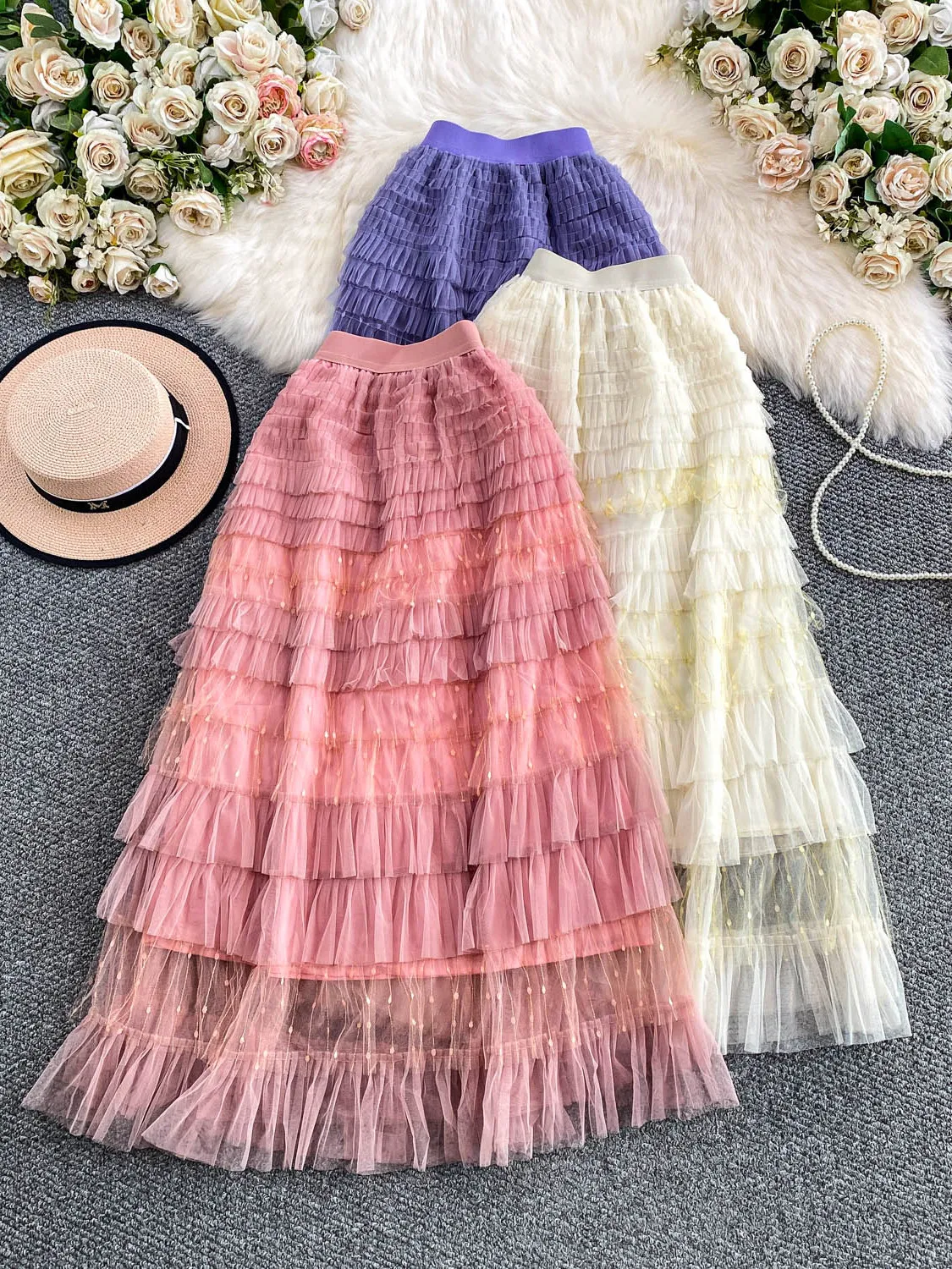 

Sweet Princ Sle Cake Skirt f Body Women's Autumn Winter High Waist A-Line Skirt with Lace Patchwork And Pleated Hem