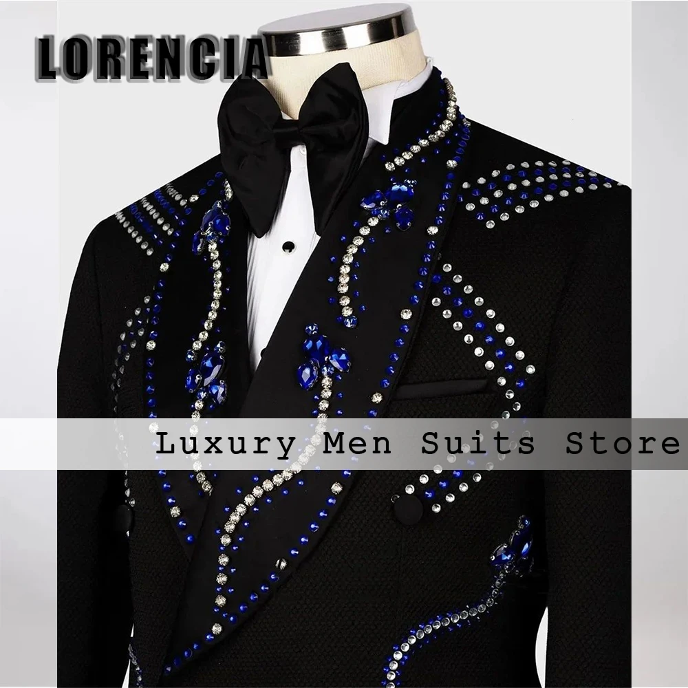 Elegant Sparkly Rhinestone Male Suit 2 Pieces Shawl Collar Groom Tuxedos for Wedding Customized Blazer Pants trajes para hombre