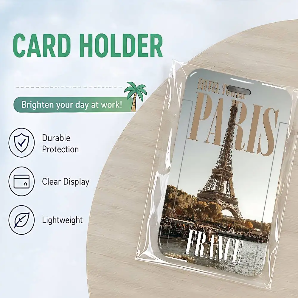 Eiffel Tower PVC ID Card Holder Cute Badge Holder Waterproof Card Case For Student Office Work Bus Card Cover