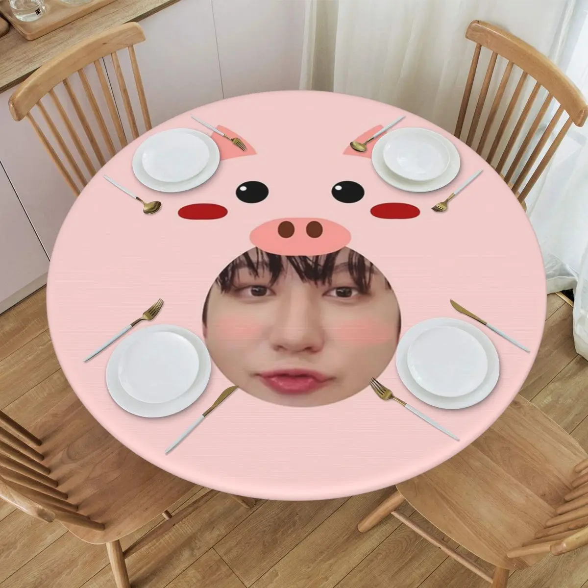 Dwaekki Changbin Waterproof Round Tablecloth Oilproof Table Cloth for Kitchen Events Dining Table Cover