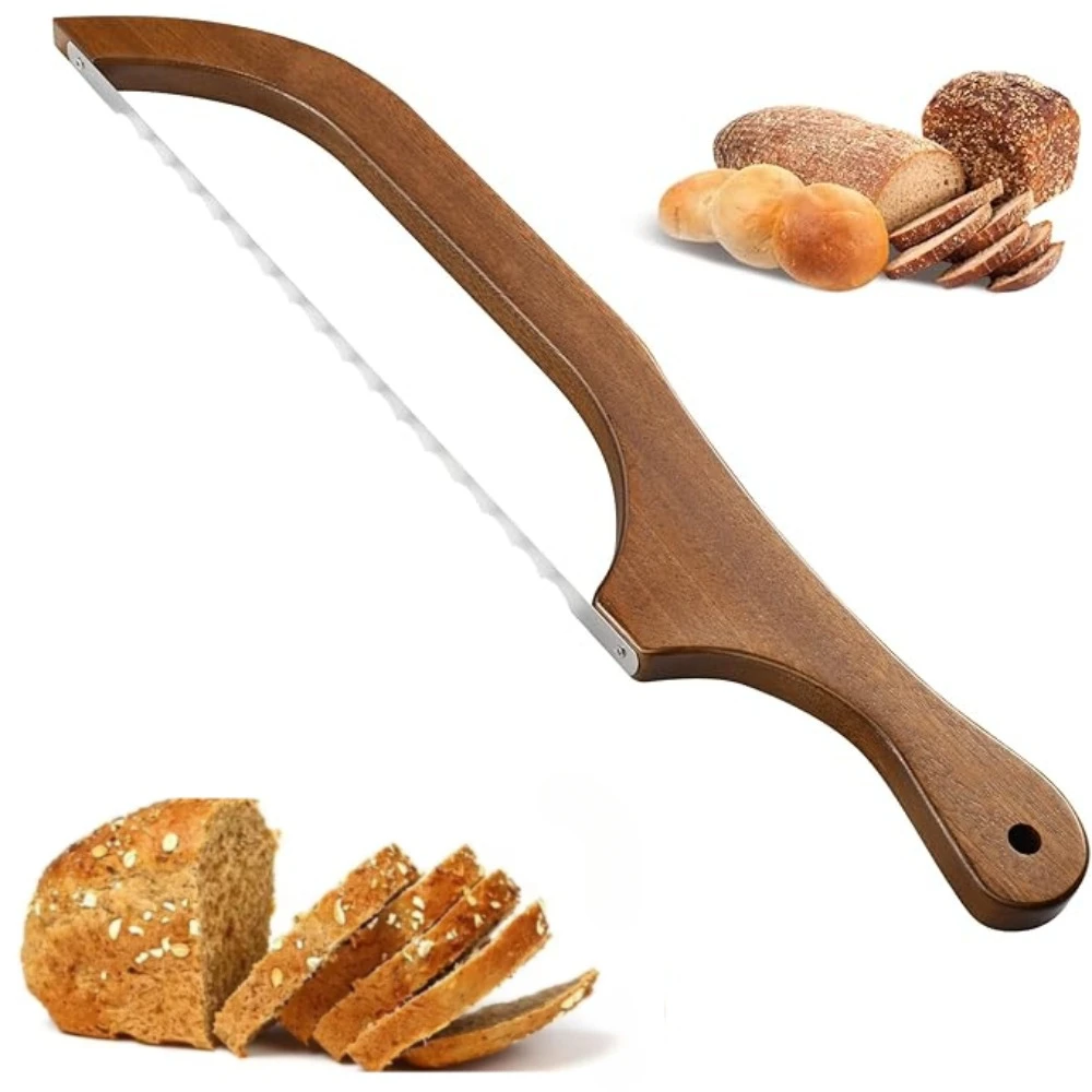 Brotmesser-Slicer aus Holz, hochwertiger Edelstahl, gezahnte Säge, Brotschneider für selbstgemachtes Brot, Bagels, Baguettes, gezahntes Messer
