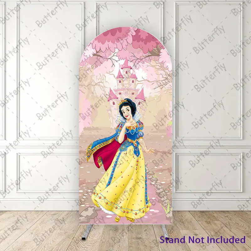 

Cute Snow White Fairy Tale Castle Princess Disney Cartoon Arch Photo Backdrop Cover Girls Birthday Party Background Decoration