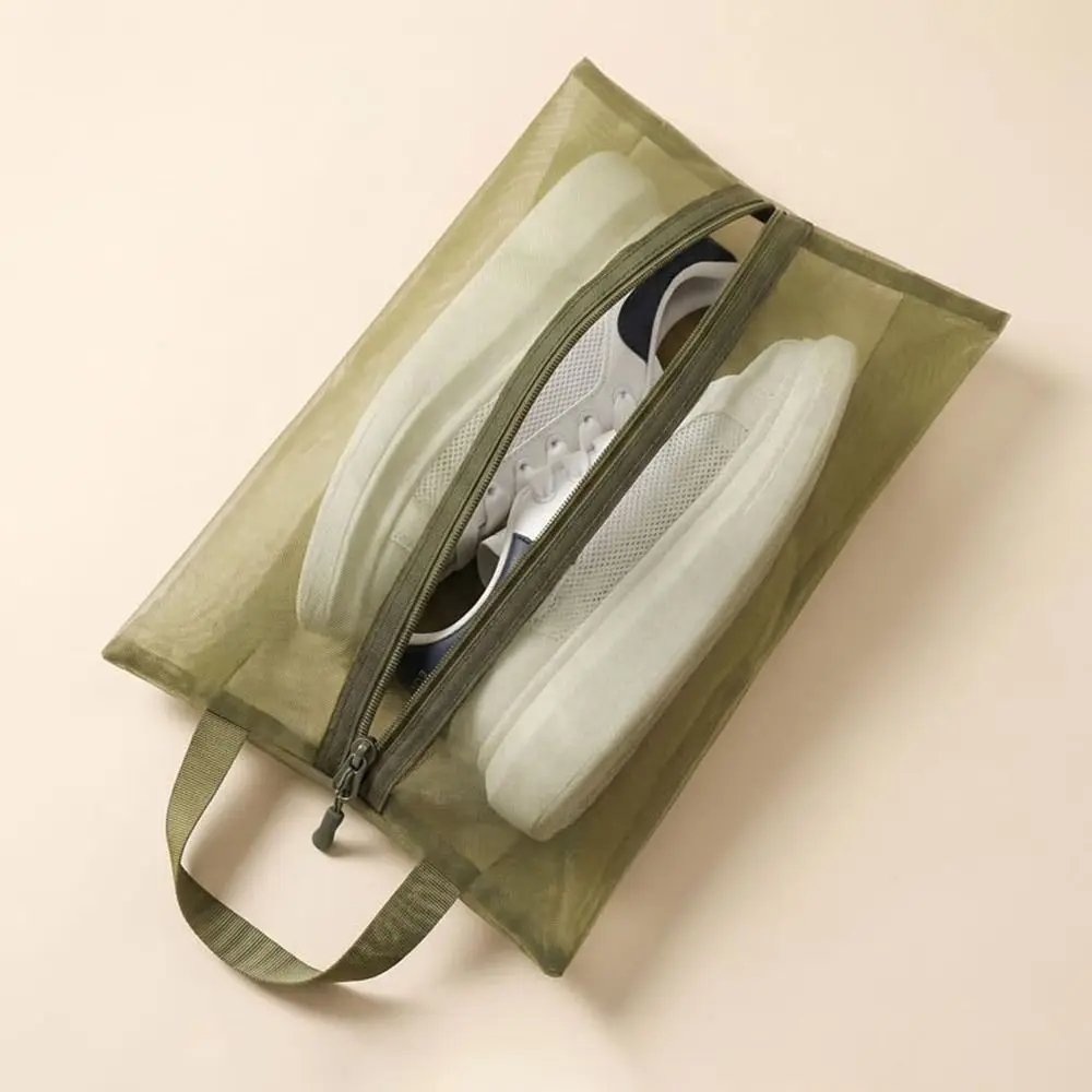Durable Zipper Shoe Storage Bag Transparent Mesh With Handle Travel Shoe Organizer Lightweight Dust Proof Mesh Shoe Bag