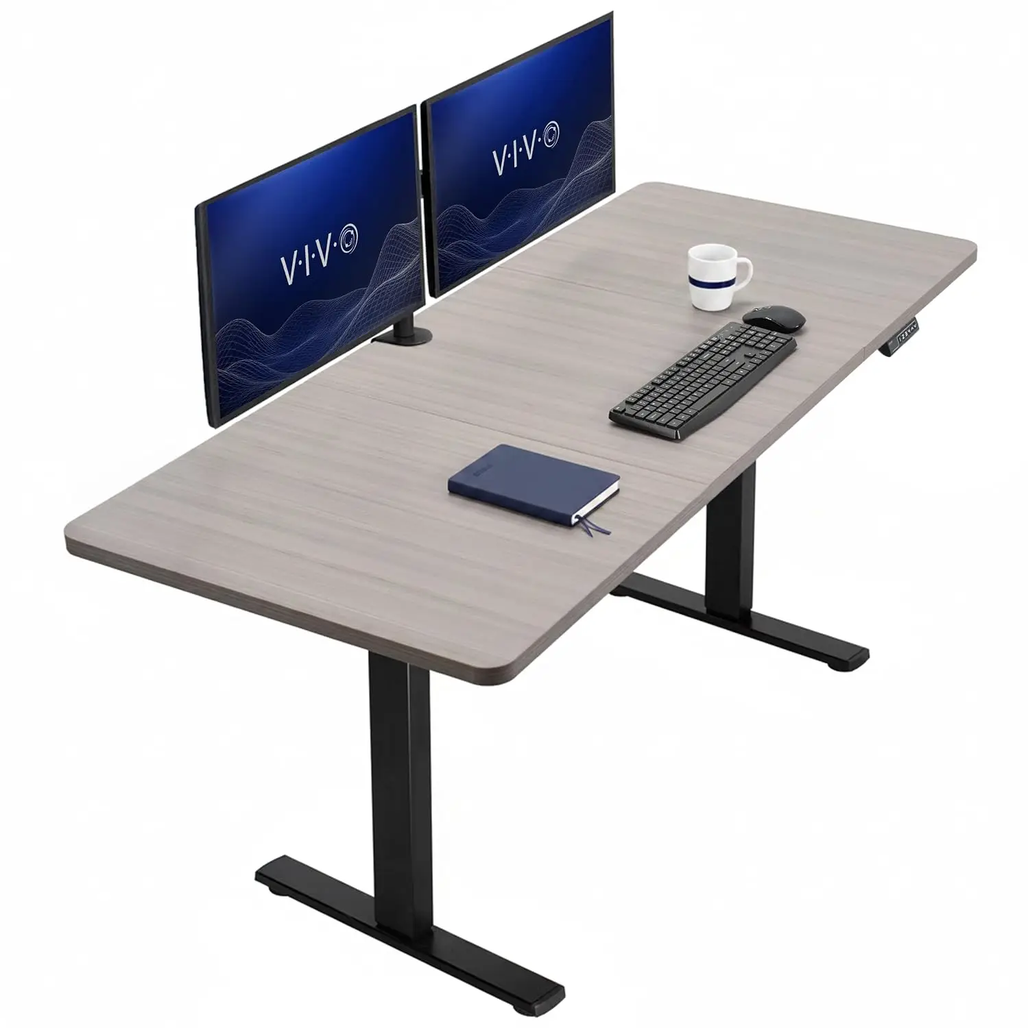 Dark Gray 71x30in Electric Standing Desk, Height Adjustable Sit Stand, 220 lbs, Memory Preset, Deep Top, Black Frame, Customized