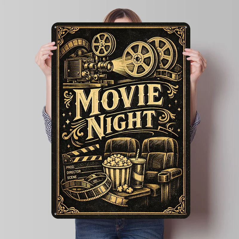Filmabend Vintage-Poster Bedruckt Personalisierte Retro-Wandkunst Vintage Metallschilder für Bürodekoration Luxuriöse Heimdekoration