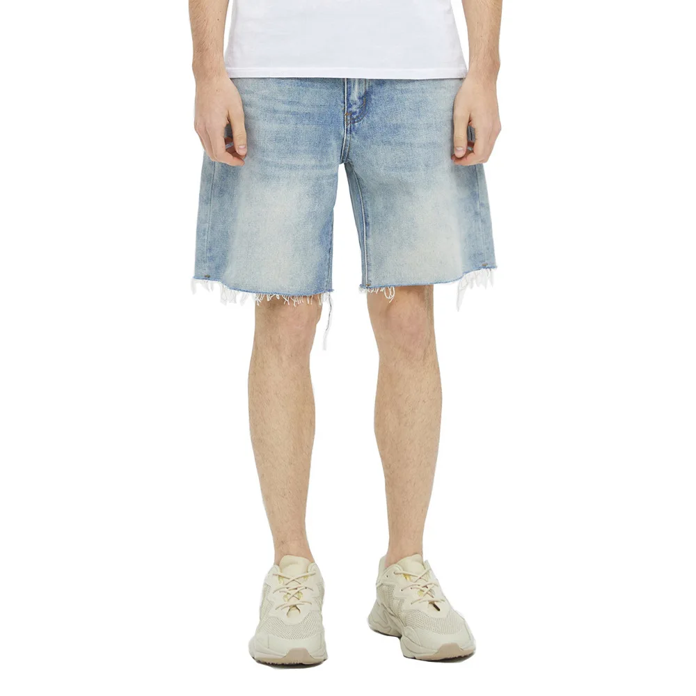 Été nouvelle mode hommes décontracté à la mode ample jambe large genou longueur jean pantalon américain trou patché Denim Shorts Streetwear mâle