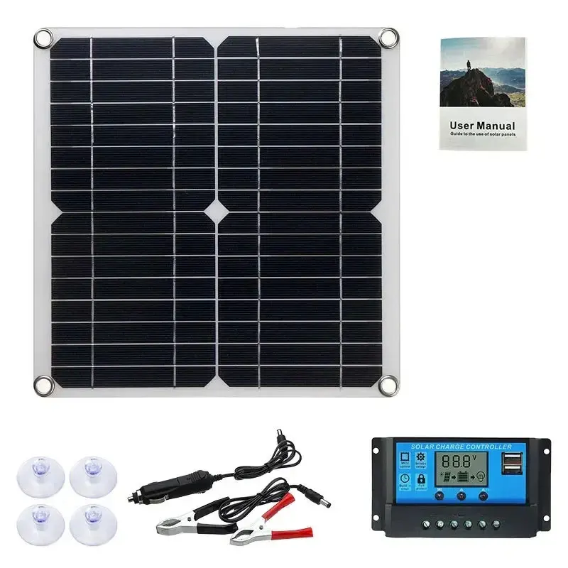 Kit de painel solar de 200 W com controlador de 60 A 12 V DC Carregador de energia portátil para bateria de banco Camping Carro Barco Placa RV