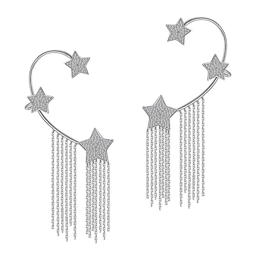 Fairy Wing Earrings Pentagram Cuffs for Women Clip Rhinestone Alloy Crawler Miss