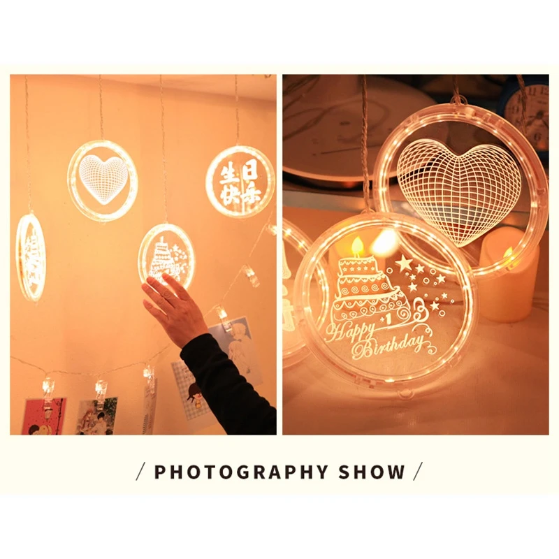 Linternas LED colgantes para ventana, luces de feliz cumpleaños, promoción