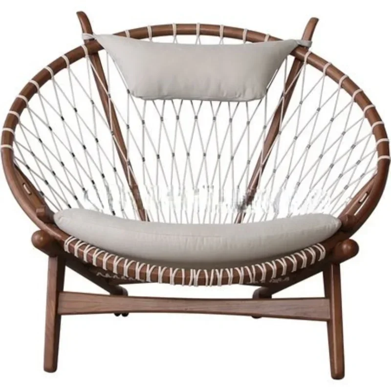 

Semi-circular recliner indoor sofa balcony rope woven casual wooden single sofa chair