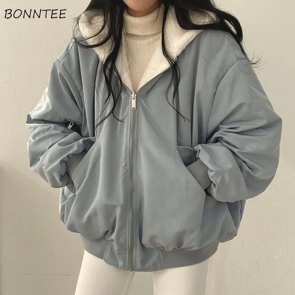 

Fluffy Parkas Women Winter Keep Warm Coat Plus Velvet Thicken Simple Gentle Korean Fashion Designed Streetwear All-match Ins
