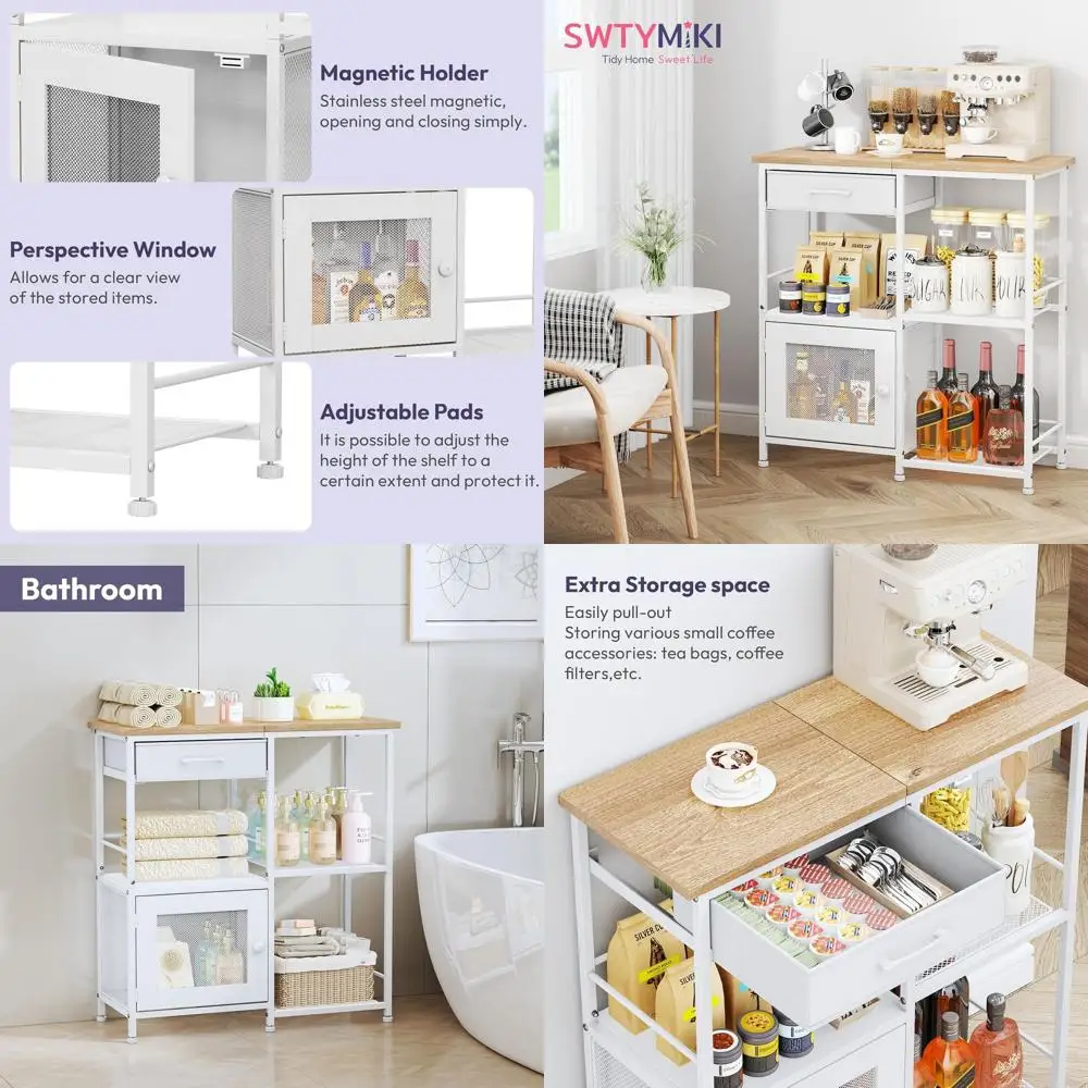 

Adjustable Multi-pose Storage Cabinet for Home, Kitchen Bar or Living Room - Natural Finish, Ideal for Small Spaces