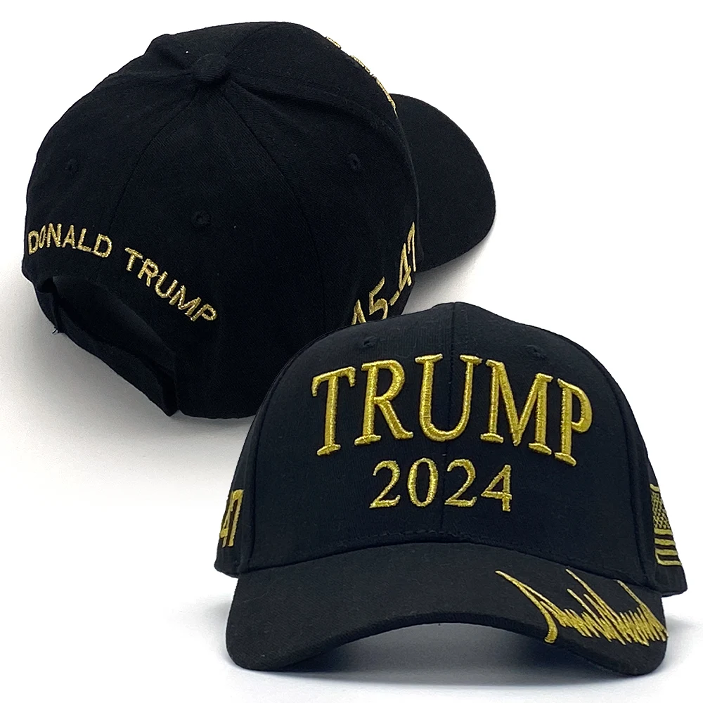 Donald Trump 2024 Embroidered Baseball Cap Adjustable Snapback Design Red Black 45 47 USA Flag Patriotic Hat with Signature