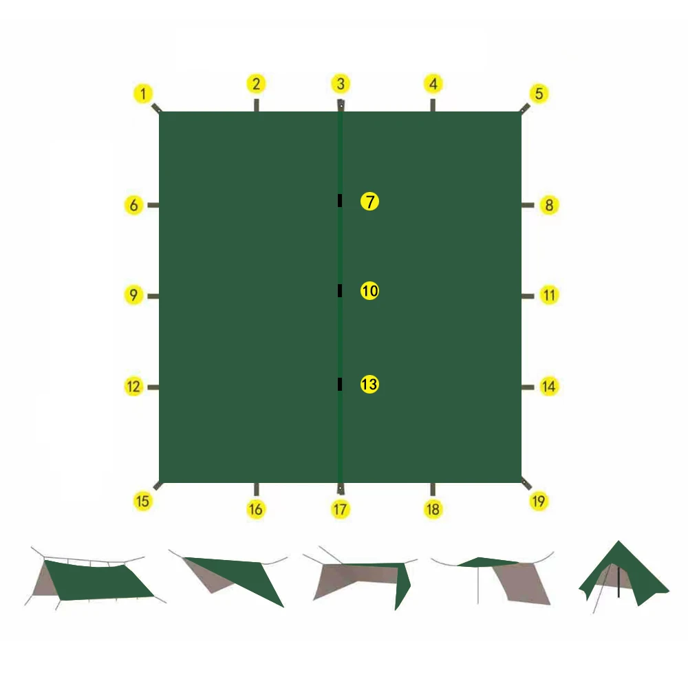 19. Hängend: Rein grünes, olivgrünes, grünes, wasserdichtes Vordach, geeignet für Installation und multifunktionales Outdoor-Camping und – Detail 2