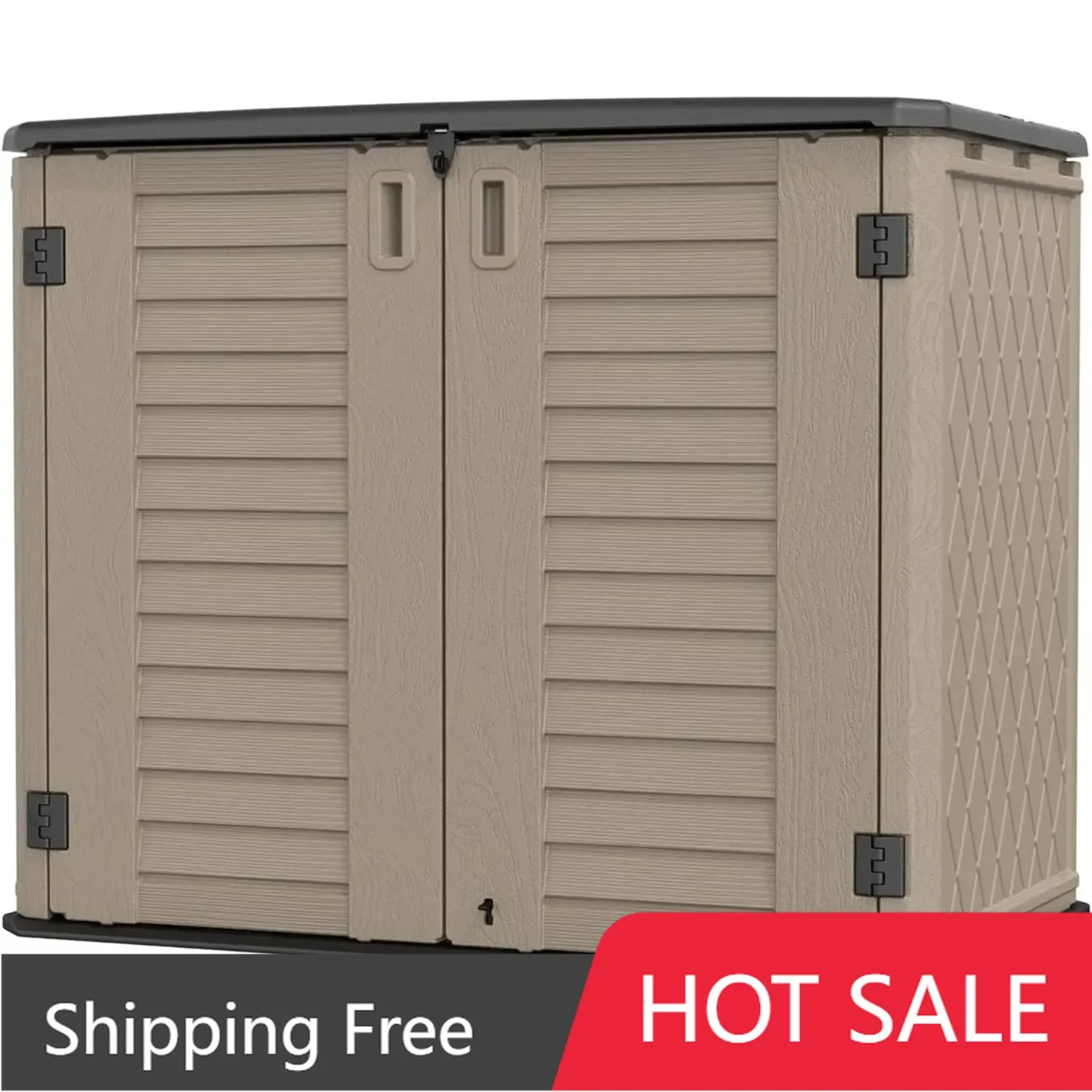 Outdoor Storage Shed - Horizontal Storage Cabinet Waterproof for Garden, Patio, Backyard, 26 Cubic Feet,Dark Brown