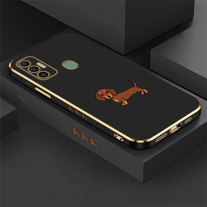 Funda con diseño de dibujos animados de Dachshund para Tecno Spark 20 Pro 8C 7 Pro 7T 6 Go 1 5Air, con protección de lente, cubierta trasera de silicona suave con revestimiento.