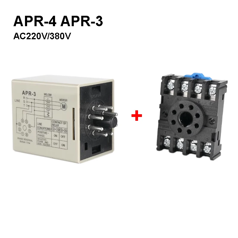 APR-4 APR-3 Anti-phase Loss Reverse Relay Phase Sequence Protector Three-phase Relay AC380V 220V 8 Pin with Base