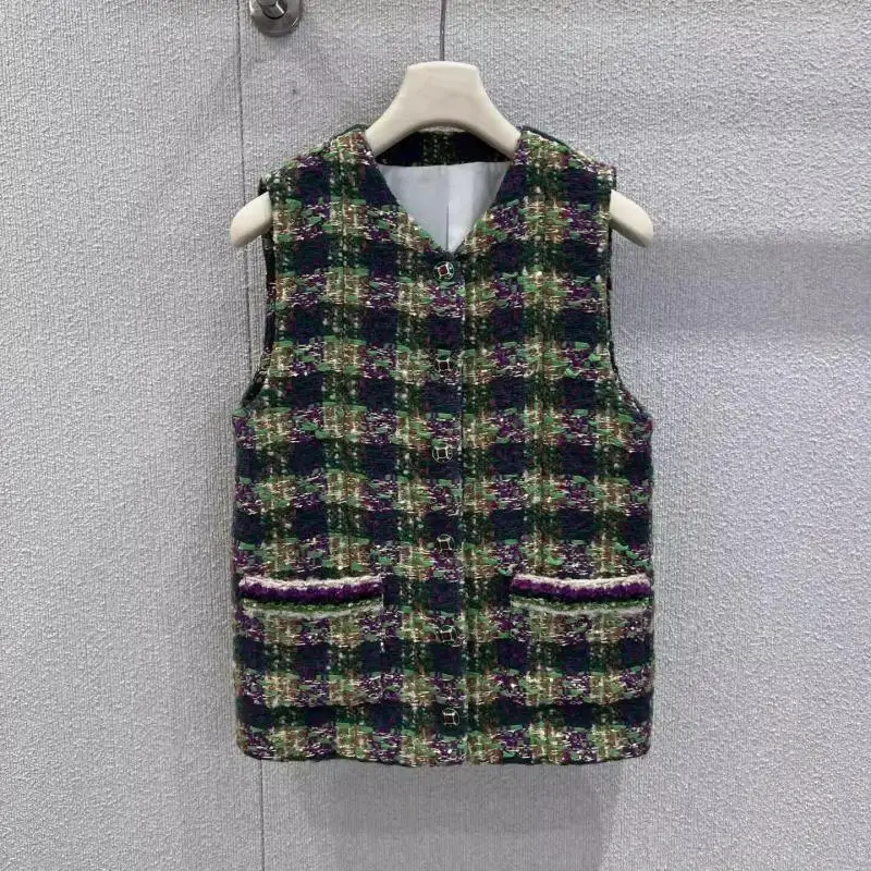 Plaid Tweed Vest Women's Contrast Color Single-breasted Sleeveless Slim-fit French Elegant Vest
