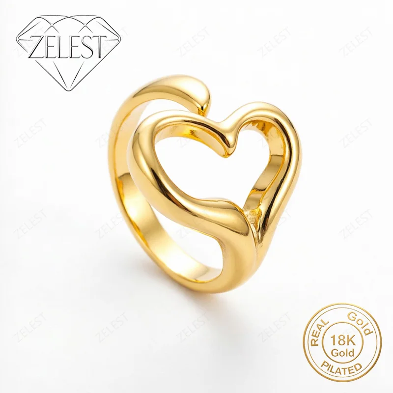 

925 Silver 18K Gold Plated Simple Heart Shape Open Ring Women's Jewelry Fashion Jewelry Accessories Party Gift
