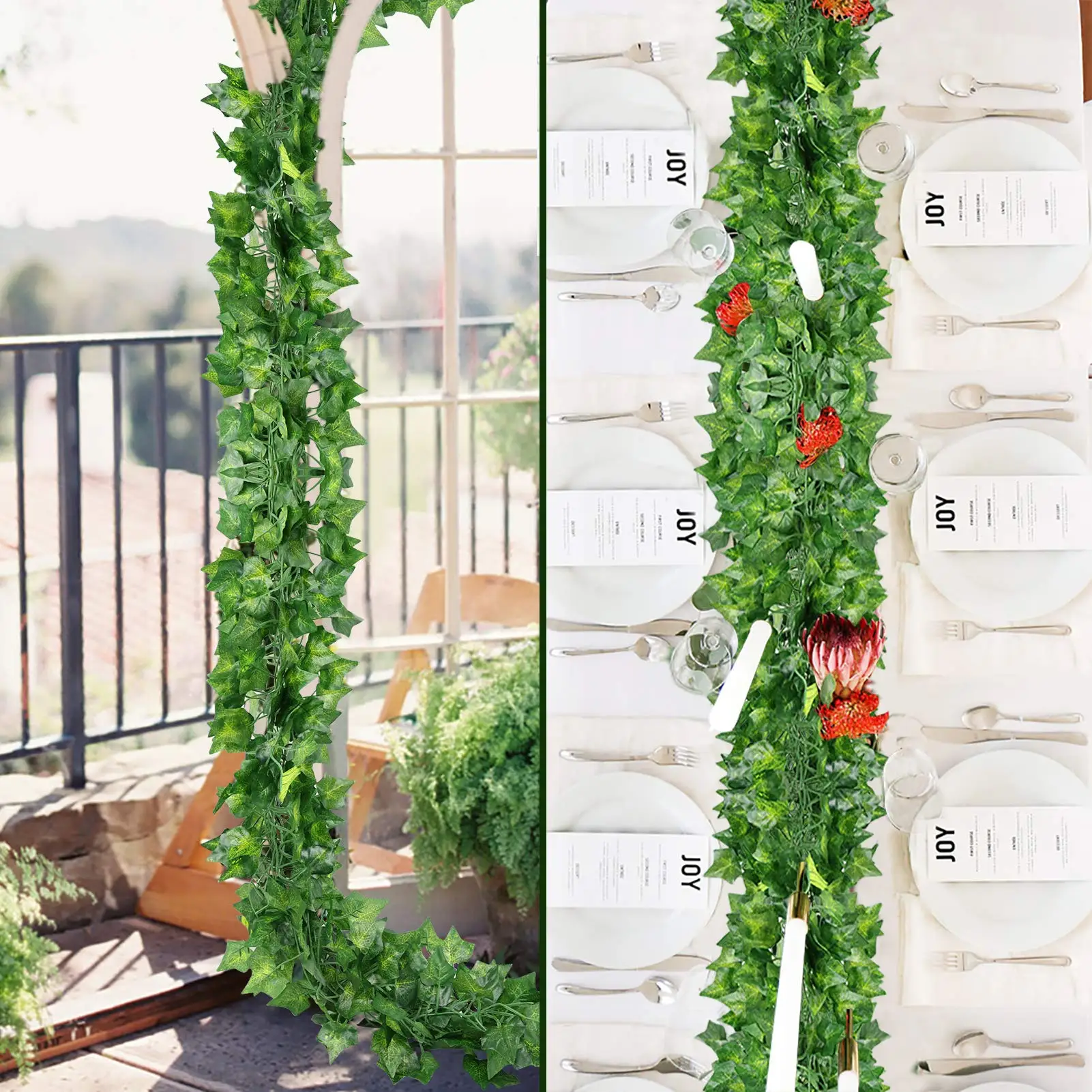 12pcs Wholesale Artificial Ivy Hanging Green Vine Silk Leaf Garland Plant Creeper Leaf Home Wedding Bathroom Garden Decoration