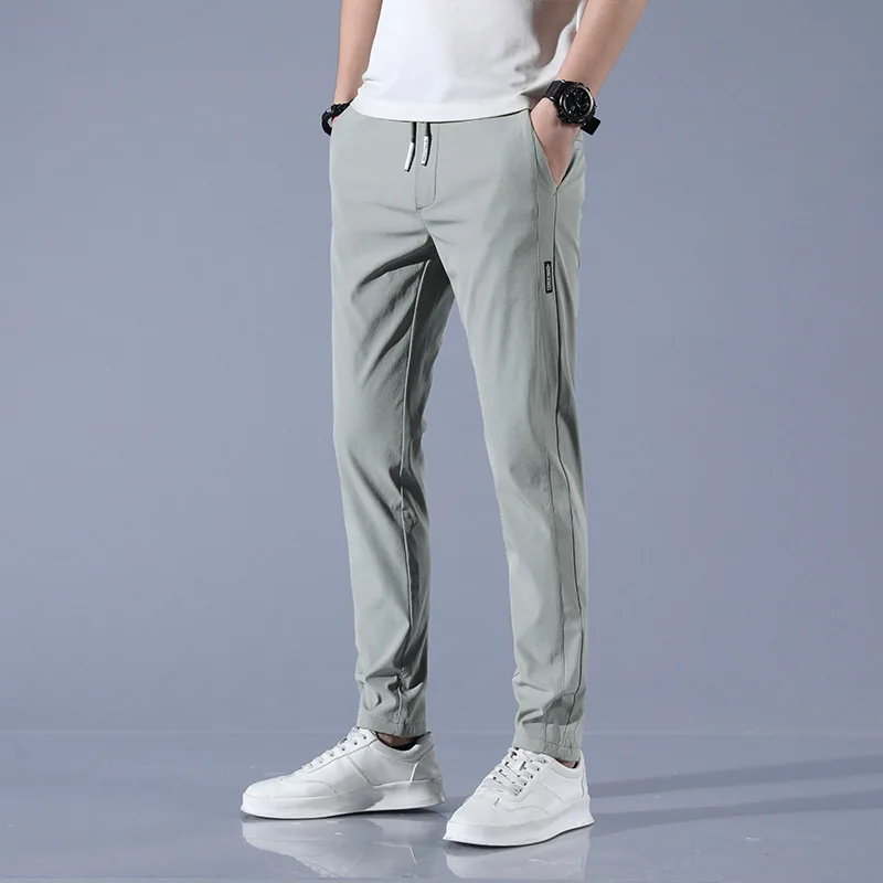 

Ice Silk Casual Pants Men's Qui Dry Loose Fit Summer Faionable Trousers High Waist Long Straight Leg Casual Trousers
