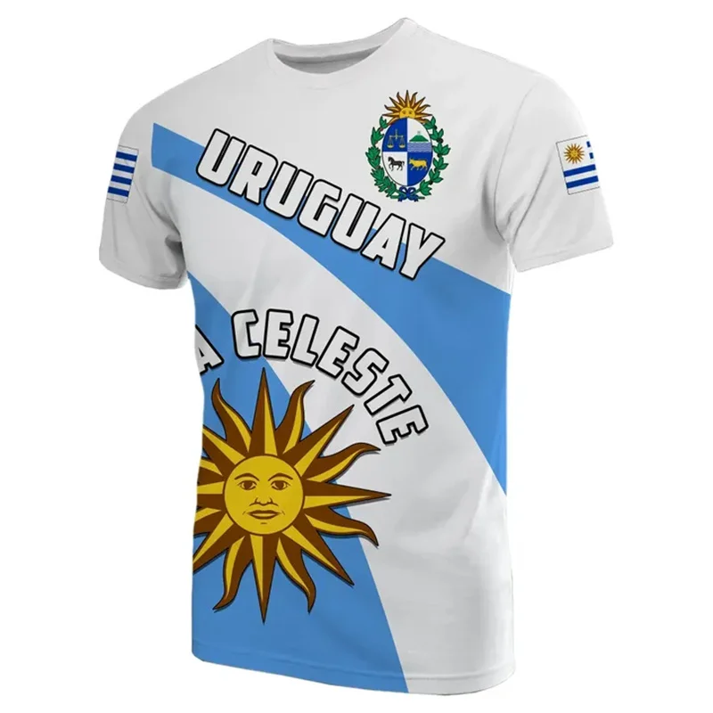 The RepublicOf Uruguay Flag Map 3D Print T Shirt Uruguay Coat Of Arms Graphic T-shirts Vintage Short Sleeves Mens Clothing Tops