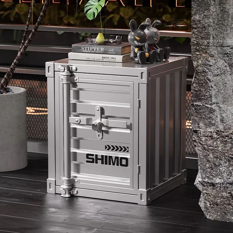 

Industrial Style Metal Container Storage Cabinet for Bedroom Coffee Shop Bedside Table with Window Decor Exhibit Furniture