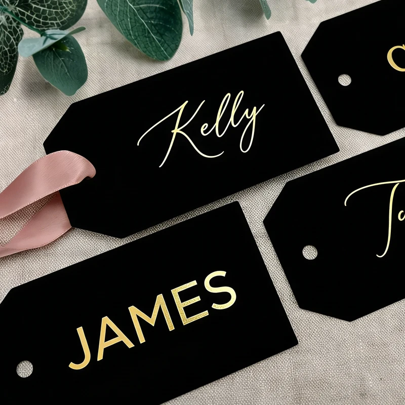 

20PCS Personalized Name Tag with Gold Foil, Custom Name Tag for Wedding Gifts, Paper Tags Label RIBBON NOT INCLUDED