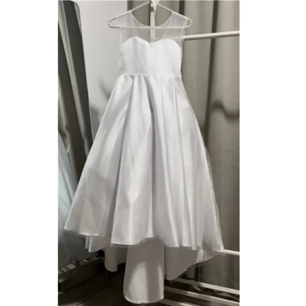 Kind Blumen mädchen Kleider für Hochzeiten Satin A-Linie Tüll Bogen lange Brautjungfer Festzug Robe Erstkommunion Kleid