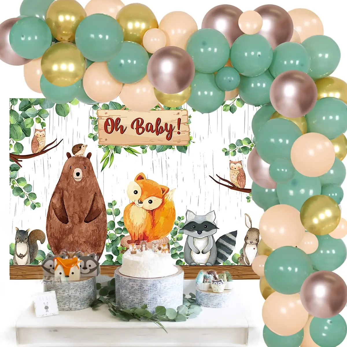 

Sage Green Balloon Garland Kit Woodland Baby Shower Decorations for Boy Girl Animal Backdrop Greenery Baby Shower Party Supplies